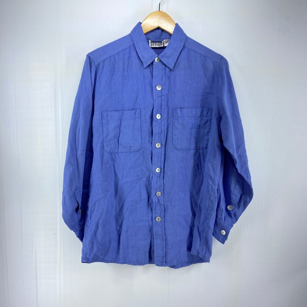 Chicos Blue Linen Long Sleeve Button Up Shirt Womens 1 Medium‎